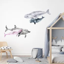 Wall Stickers Watercolour Animals Decal Sticker Dolphin & Beluga Whale For Kids Rooms Sea Home Decoration