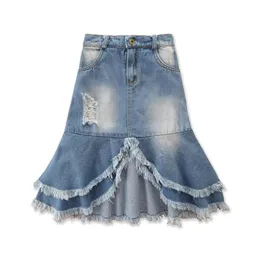 Gonne 2-7 anni Neonati Bambini Neonate Nappe Pantaloni di jeans irregolari Pantaloni a vita alta strappati con volant Jeans