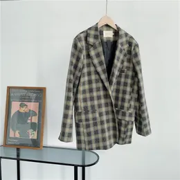 Women's Suits & Blazers Vintage Loose Women Plaid Spring Autumn Korean Single Breasted Oversized Suit Jackets Office Lady Casual Chaqueta Mu