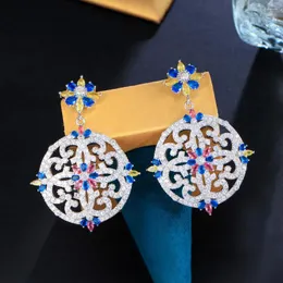 Boucles d'oreilles pendantes CWWZircons Est Vintage pour femmes, bijoux de fête de mariage, zircone cubique colorée, grande goutte ronde, accessoires longs CZ182