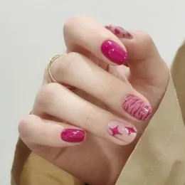 False Nails 24pcs 스타 표범 인쇄 네일 패치 매실 빨간 접착제 유형 제거 가능한 짧은 단락 패션 매니큐어 sttx889