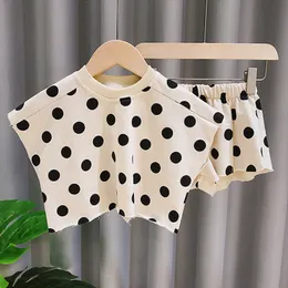 Set di abbigliamento Estate bambini vestiti per ragazze abiti set baby polka dot sciolto maglietta corta top abiti per bambini abbigliamento bambina 230412