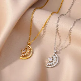 Hänge halsband rostfritt stål halvcirkel halvmåne halsband för kvinnor flickor guld färg zirkon stjärna vintage smycken collier
