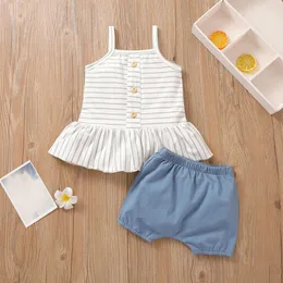 Completi di abbigliamento Camisol Baby Striped Girls Outfits Vest Ruffled Set Infant Top Shorts OutfitsSet