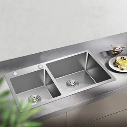 Lavelli da cucina FreeShipping Doppia vasca in acciaio inossidabile spazzolato Argento sopra lavabo da banco Spessore 3 mm Pbvsh