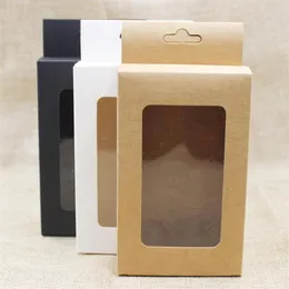 50 pcs new black kraft white paper hanger window box package custom cost extra for favors mobile phone case underwear package1264t