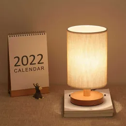 Desk Lamps USB Bedside Lamp Night Lights Table Lamp For Bedroom Wooden Desk Lamp Bedside Night Light with Cylinder Lamp Shade Home Decor P230412