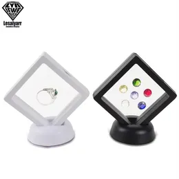 Black White Plastic Suspended Floating Display Case Earring Coin Gems Ring Jewelry Storage Pet Membrane Stand Holder Box 7 7 2cm302V