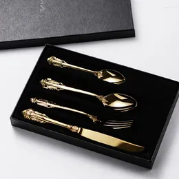 Dinnerware Sets European Gold Stainless Steel Cutlery Set Relief Retro Luxury 4pcs Elegant Life Dinner Juegos De Vajilla Home Decore EC50CJ