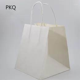 Presentförpackning 30st White Brown Kraft Paper Bag små väskor med handtag som bakar kakbrödförpackning takeaway 15x15x17cm1295e