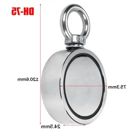 600KG D75mm Strong Neodymium Magnet Double Side Search Magnetic Hook Super Power Salvage Sea Fishing Magnet Holder With 10M Rope Lujjq