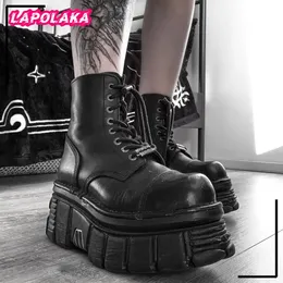 Boots Brand Autumn Rock Ankle Boots Gothic Street Chunky Heels Platform Motorcykel Kort stövlar Kvinnliga vinterskor för kvinna 231110