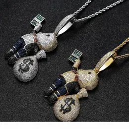 Cuba Pendant Necklaces Mens Hip Hop Jewelry Iced Out Pendant Bling Diamond Money Bag Charms Gold Chain Big Pendants Fashion Statement