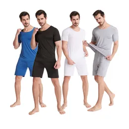 Men's Sleepwear Ice Silk Sleepwear Men Solid Men Summer Pajama Sets Pijama Shorts With Shirt Plus Size Casual Comfort Sleepwear Pyjamas 230412