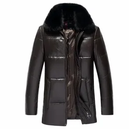 Herrläder faux äkta jacka män vinter ner fårskinn kappa krage chaqueta cuero hombre 81s18001 yy264