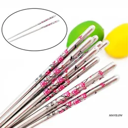 Chopsticks 5 Pairs Set Chinese Metal Non-slip Stainless Steel Chop Sticks Set Reusable Sushi Baguette311E