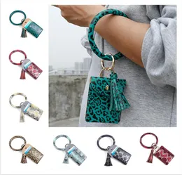 Circle Bangle Wristlets Wallet Coin Purses Tassels Keychain Card Holder Bag Women Leopard PU Leather Bracelets Key Chain Zero Wall8332987