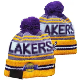 Lakers Beanies Los Angeles Beanie Cap Wolle Warme Sport Strickmütze Basketball North American Team Gestreifte Sideline USA College Cuffed Pom Hats Männer Frauen a8