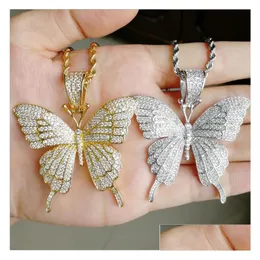 Pendant Necklaces Iced Out Animal Big Butterfly Necklace Sier Gold Plated Mens Hip Hop Bling Jewelry Gift Zircon Drop Deliver Dhgarden Otflq