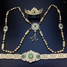 Naszyjnik Zestaw Słoneczniki Złoto Kolor Złota Maroko Bride Biżuteria Arabska Kobiet kaftan łańcuch łańcucha paska na ramię metalowa korona