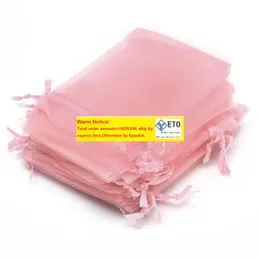 Geschenkverpackung 100 Stück Schmuckbeutel Verpackung Drawable Pink Organza Sachet Wedding Decor