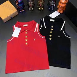 Damen-Poloshirt-Oberteile, gestrickte Tanks, Goldknopf-T-Shirt, Sommer, neue Camis, Top-Qualität