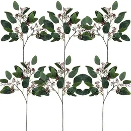 6 stks Faux Gezaaid Eucalyptus Blad Spray Kunstgroen Kunstmatige Blad Groene Lente Stengels voor Bloemstukken311Y