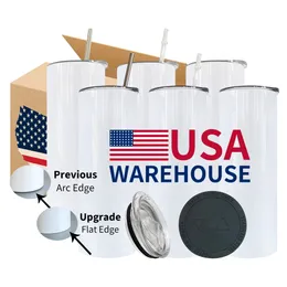 США склад белые бланки 20 унций сублимация тумблеров пленки стальные кофейные кружки Osculted Water Cup с пластиковой соломой и крышкой BB0412