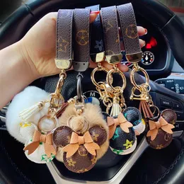 Classic Mouse Design Car Keychain Favor Flower Bag Pendant Charm Jewelry Keyring Holder For Men Gift Fashion Pu Leather Animal Key304R