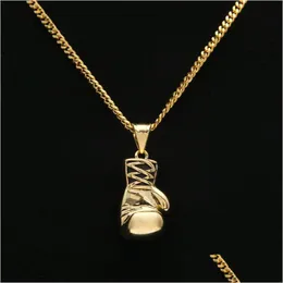 Pendant Necklaces Mens Hip Hop Necklace Jewelry Stainless Steel Boxing Gloves With 60Cm Gold Cuban Chain Drop Delivery Pendan Dhgarden Otlpn
