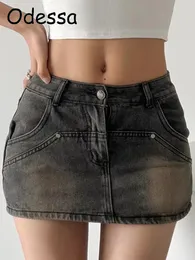 Saias Odessa Vintage Pockets de jeans femininos de baixa cintura mini harajuku streetwear reto e menina inferior 90s retro verão y2k 230412