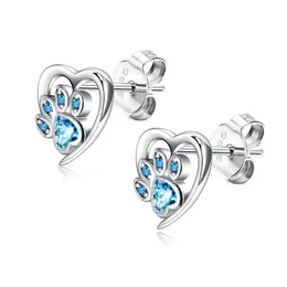 Stud S925 Sterling Silver Ear S Söt katthund Paw Heart Earrings Zircon Fashion Eartrop Jewelry Danger Women Gift 230412
