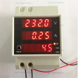 الجهد الرقمي الحالي ، مقياس الطاقة ، فولتميتر ، مقياس الطاقة ، Rail 100a AC80-300V 200V-450V Volt AMP Watt Meter D52-2048