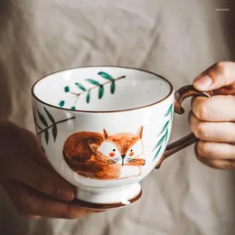Mugs Nordic Retro Ceramic Coffee Hand-Painted Breakfast Milk Tea Juice Cup With Handle Household Forest Animal Kitchen Drinkware