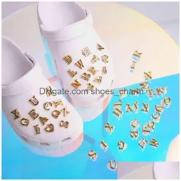 Shoe Parts Accessories 26 Piece Golden Metal English Letters Charms Designer Diy Shoes Decaration For Croc Jibbi Clogs Kids Boys W Dhstl