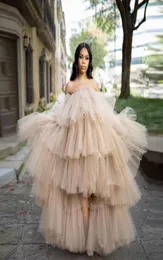 2020 Chic Women Hi Low Tulle Skirts Ruffled Sexy Tulle Dresses Strapless Sheer Puffy Prom Dresses Women Maxi Long Party Dress With4893447
