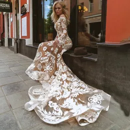 Robes De Mariée Gitane Sirène En Dentelle À Manches Longues - Main Image