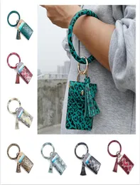 Circle Bangle Wristlets Wallet Coin Purses Tassels Keychain Card Holder Bag Women Leopard PU Leather Bracelets Key Chain Zero Wall9295581