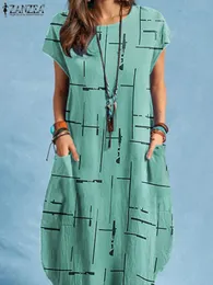 الفساتين غير الرسمية أزياء طباعة فستان Zanzea امرأة ملابس قصيرة الأنيقة خمر الصيف