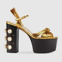 Sandals Luxury Design Platform Women Open Toe Pearl Chunky High Heels Pumps Princess Sexy Wedding Shoes 230412