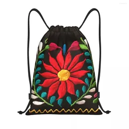 Shoppingväskor mexikanska spanska blommor dragskon ryggsäck lättvikt traditionell textil gym sportsäck säckar för