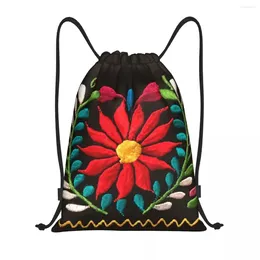 Sacos de compras Mexicano Espanhol Flores Cordão Mochila Leve Tradicional Têxtil Ginásio Sports Sackpack Sacos para