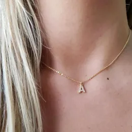 Colares Pingente Mulheres Aço Inoxidável Inlay Zircon Inicial Colar Dourado A-Z Letra Encantos Alfabeto Jóias