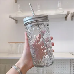 Mugs 630ml Glass Mason Jars Diamond Reusable Straw Cup With Lid Stainless Steel Straws Ice Coffee Milkshake Smoothie Juice