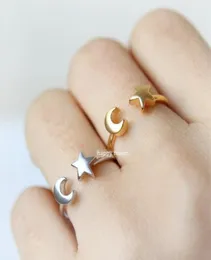 10PCS R015 Adjustable Star with Crescent Moon Rings Half Moon and Star Rings Cute Simple Celestial Ring for Women4498919