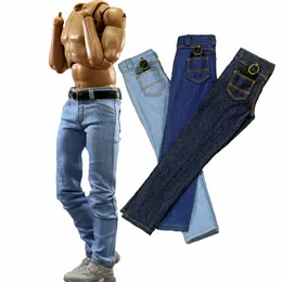 Dollkroppar delar 1/6 Skala Soldat Classic Slim Denim Pants Jeans Belt Model för 12 tum manlig actionfigur Body Dolls Toy Clothing Accessories 230412