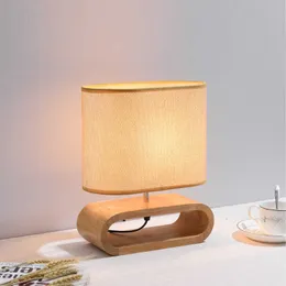 Desk Lamps Nordic Wooden Table Lamp Creative Modern Bedroom Bedside LED Light Living Room Hotel Japanese Study Table Lamp Linen Lampshade P230412