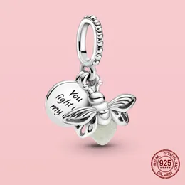 S925 Srebrny urok wisiorek świeci w ciemności Firefly Dangle Charm Bead Fit Oryginalna bransoletka Pandora Drobna projektant biżuterii