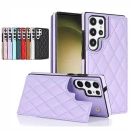 Business Leather Wallet Phone Påsar Fall för Samsung Galaxy S23 S22 S21 S20 FE Plus Ultra Luxury Card Slots Stand Holder Double Magnetic CLASP -täckning
