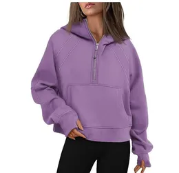 2024 Yoga Hoodie Scuba Damen Herbst und Winter Plus Samt Verdickung Jacken Hoodys Sport Half Zipper Terry Designer Pullover Chothing